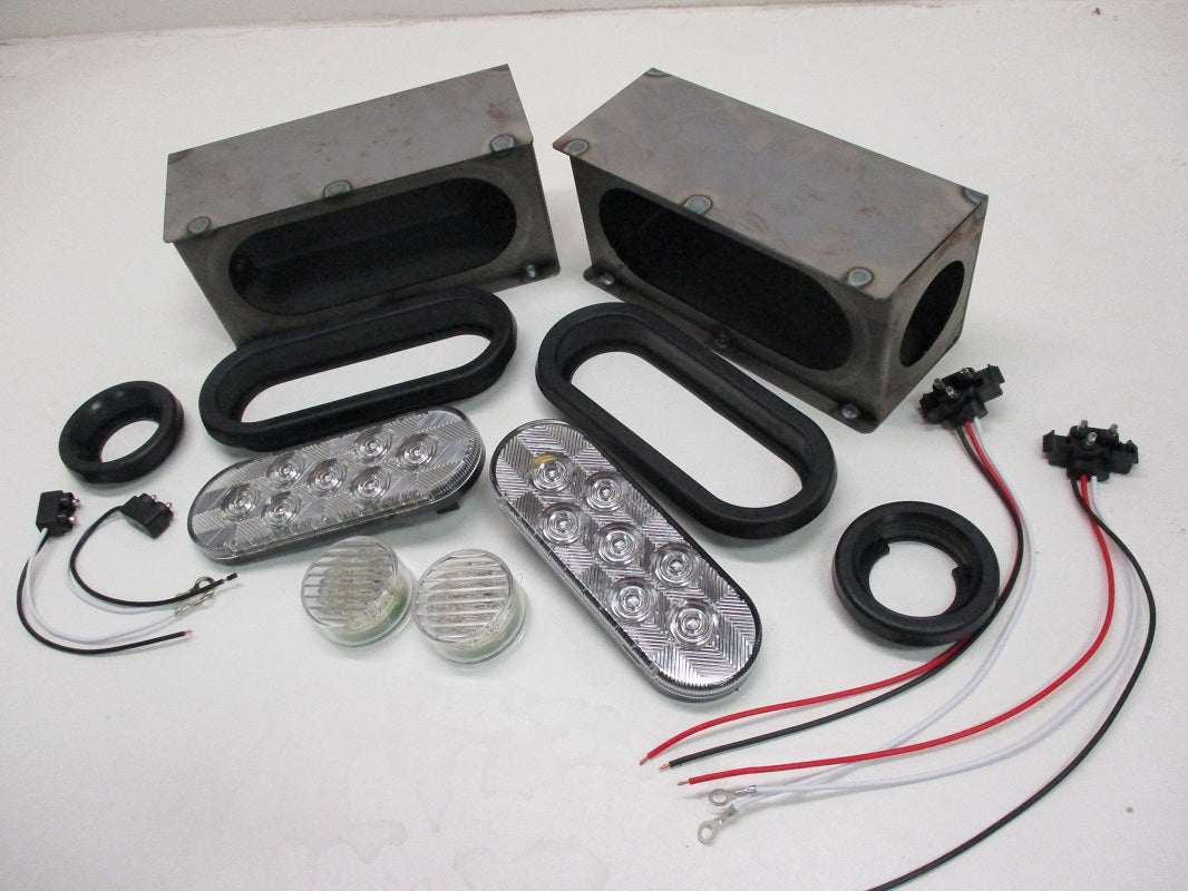 Steel Oval Mounting Boxes Clear Red LED Oval Brake Stop Turn Tail Marker Lights