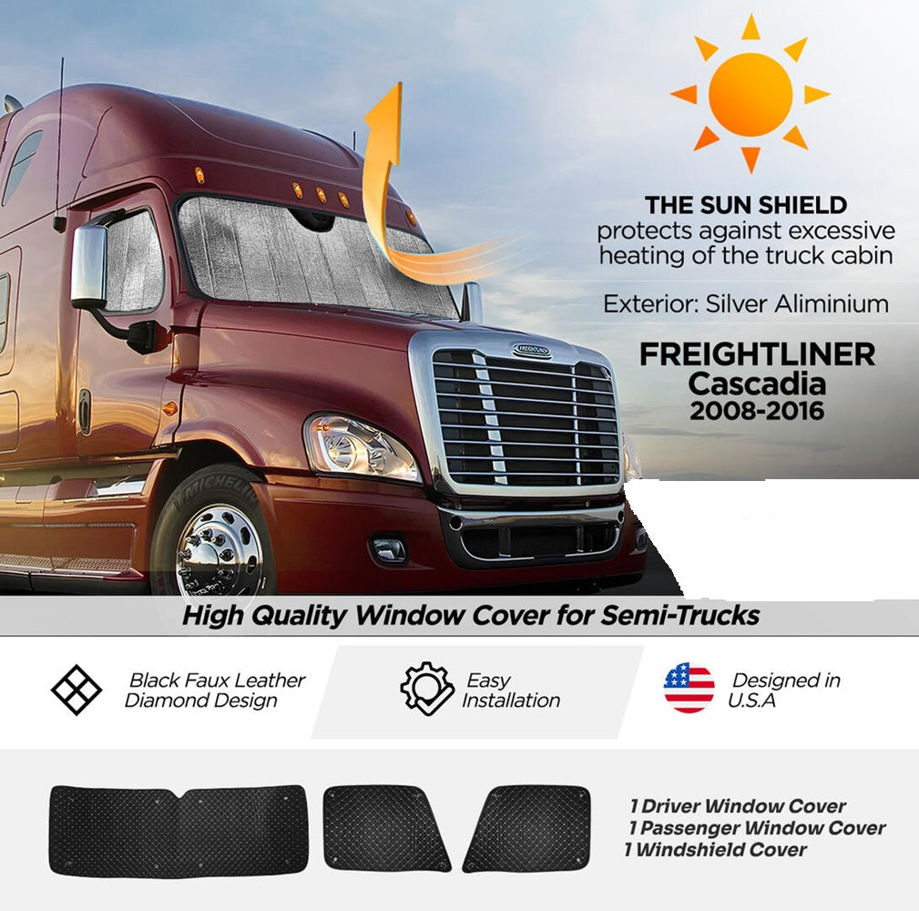 Windshield Sunshade Kit Compatible With Freightliner Cascadia 113  125 (2008-16)