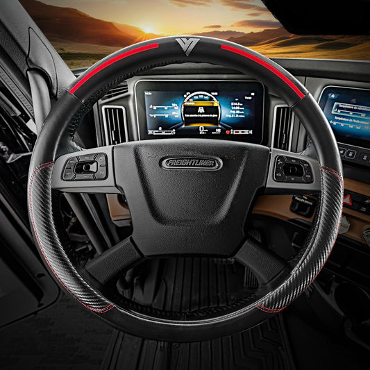 18" Truck Semi Steering Wheel Cover / Black Faux Leather / Slight Red Accents