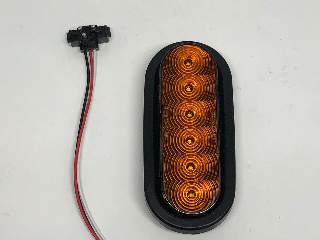 One Amber 6 LED 6" Oval W/Amber Lens Stop Turn Tail Light Truck Trailer Bus RV