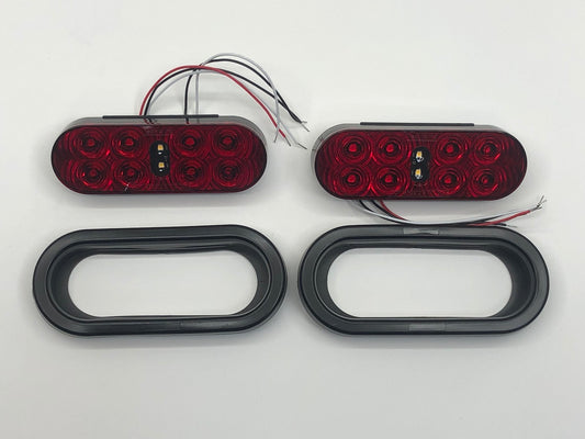 One Pair of 6" Oval 8 Red LED Stop/Turn Taillights with 2 LED White Reverse