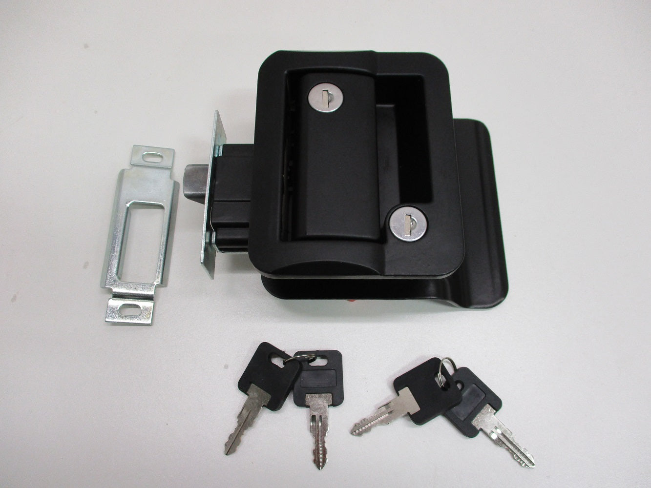 RV Camper Trailer Black Entry Door Handle Latch Keyed Lock w/ Deadbolt / 4 Keys