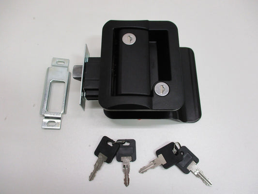 RV Camper Trailer Black Entry Door Handle Latch Keyed Lock w/ Deadbolt / 4 Keys