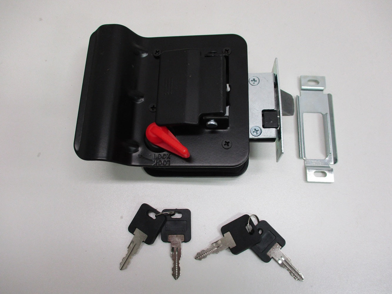 RV Camper Trailer Black Entry Door Handle Latch Keyed Lock w/ Deadbolt / 4 Keys