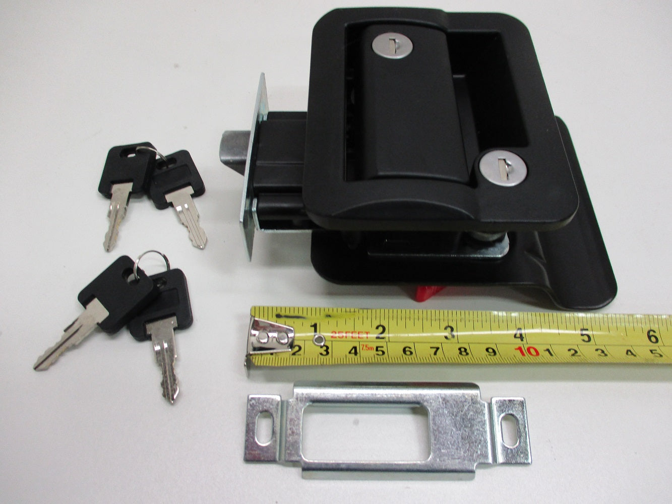 RV Camper Trailer Black Entry Door Handle Latch Keyed Lock w/ Deadbolt / 4 Keys