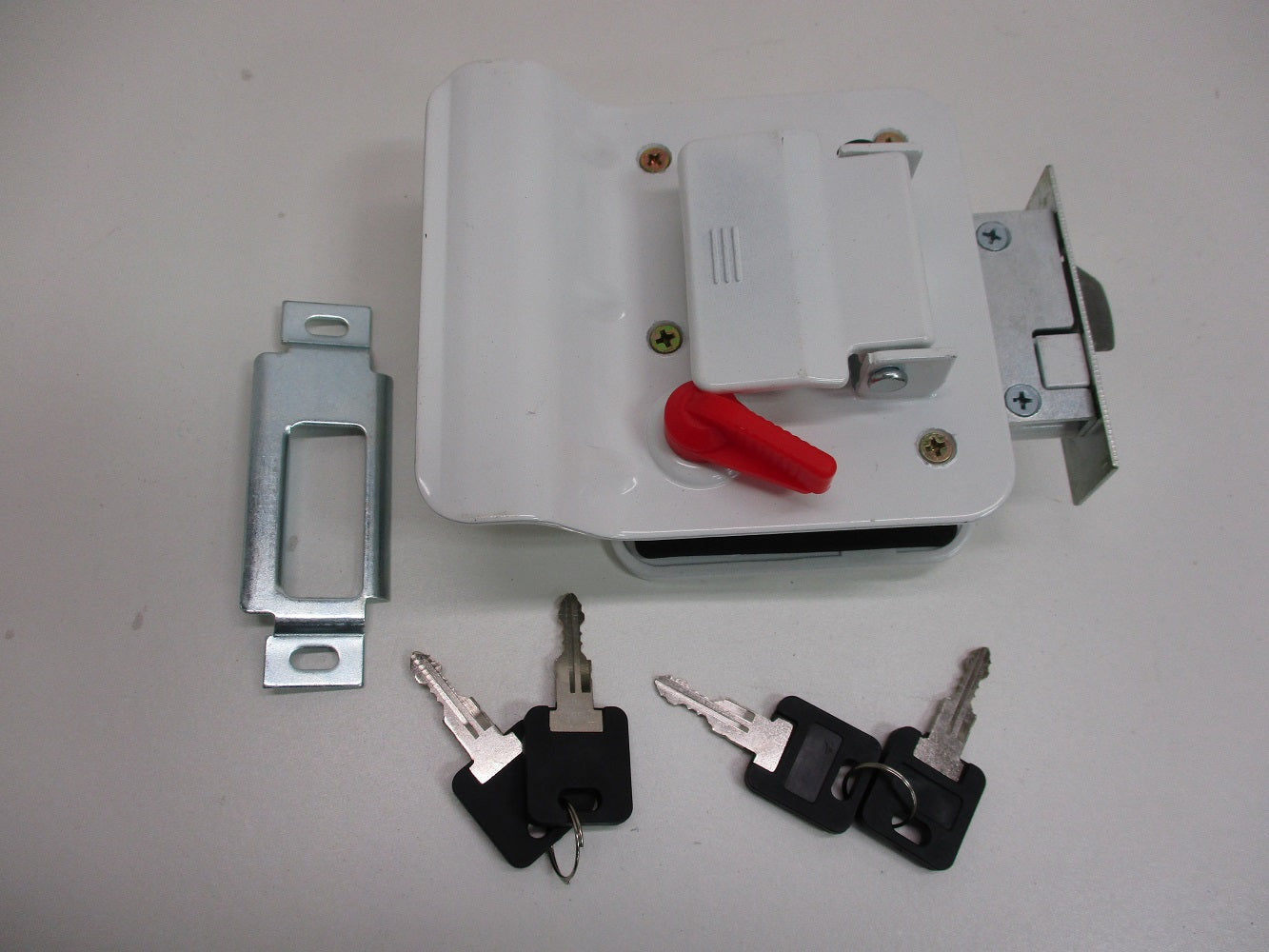RV Camper Trailer White Entry Door Handle Latch Keyed Lock w/ Deadbolt / 4 Keys