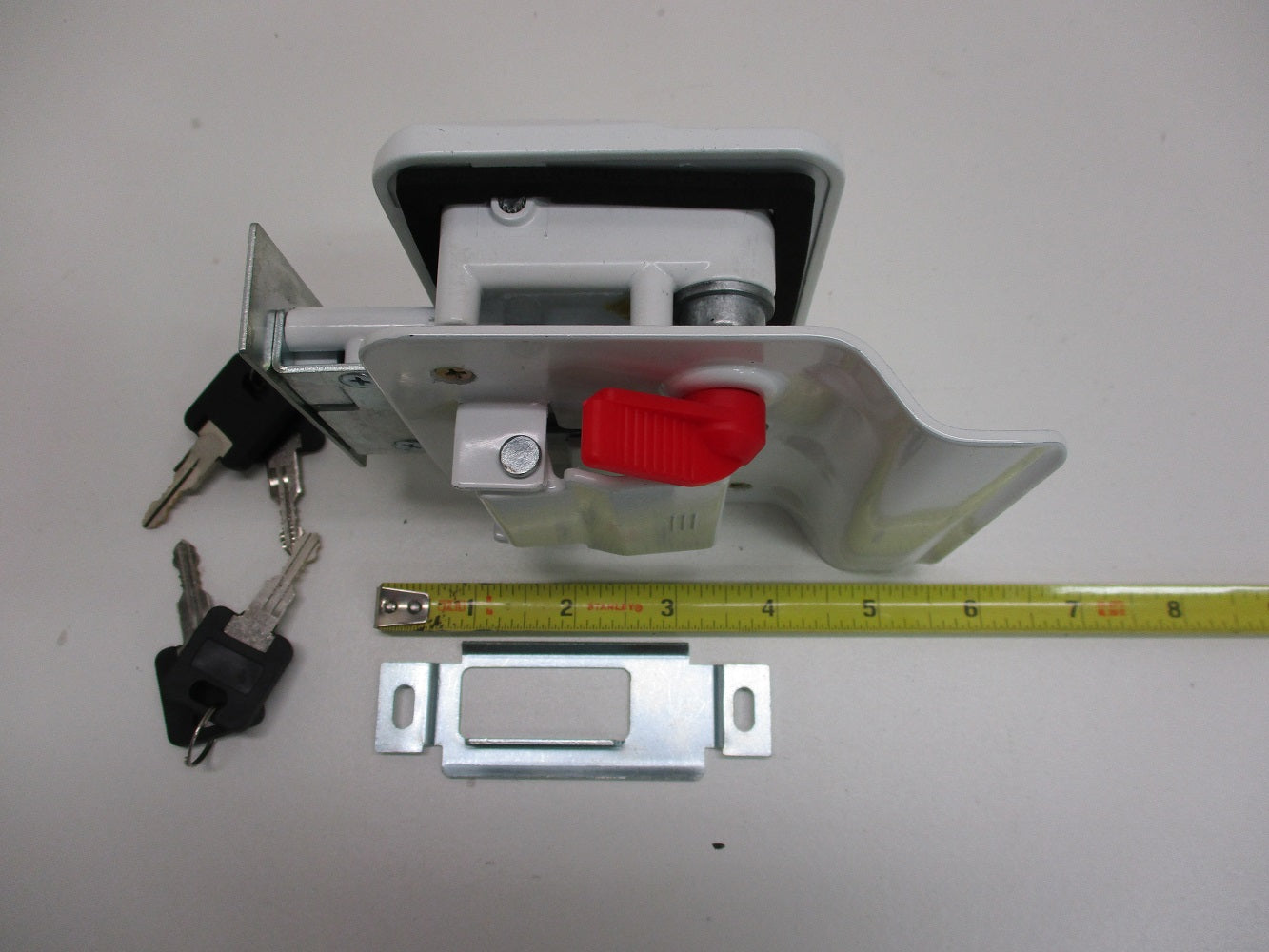 RV Camper Trailer White Entry Door Handle Latch Keyed Lock w/ Deadbolt / 4 Keys