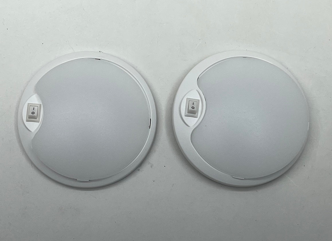 (2) White LED White Base 4.5 inch Round Camper RV Trailer Dome Lights / Switch