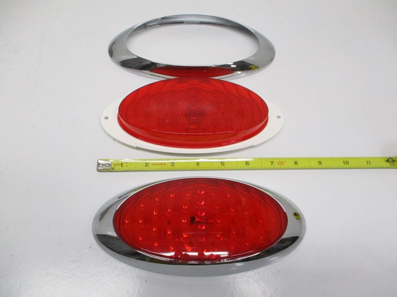 8" Bright Oval Red LED RV Camper Trailer Turn Brake Tail Lights / Chrome Trim