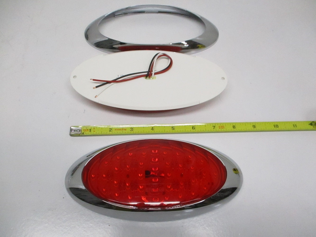 8" Bright Oval Red LED RV Camper Trailer Turn Brake Tail Lights / Chrome Trim
