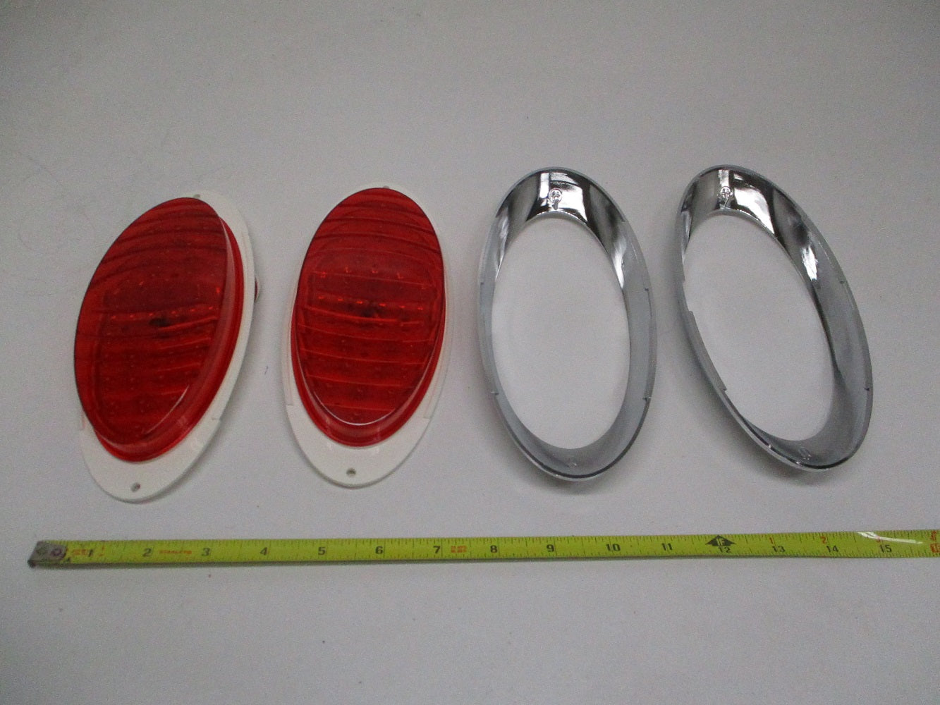 8" Bright Oval Red LED RV Camper Trailer Turn Brake Tail Lights / Chrome Trim
