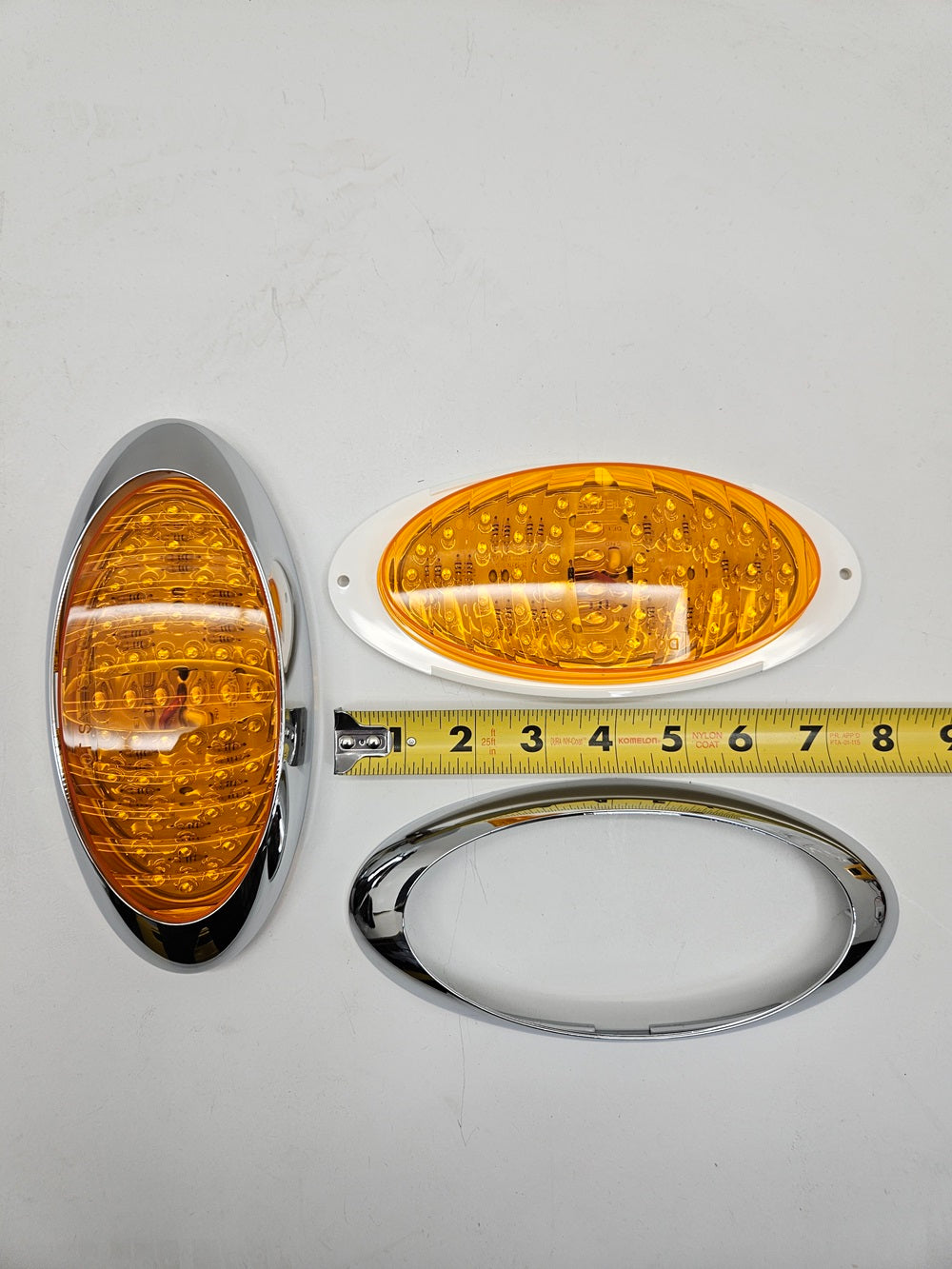 8" Bright Oval Amber LED RV Camper Trailer Marker Turn Signal Lights Chrome Trim