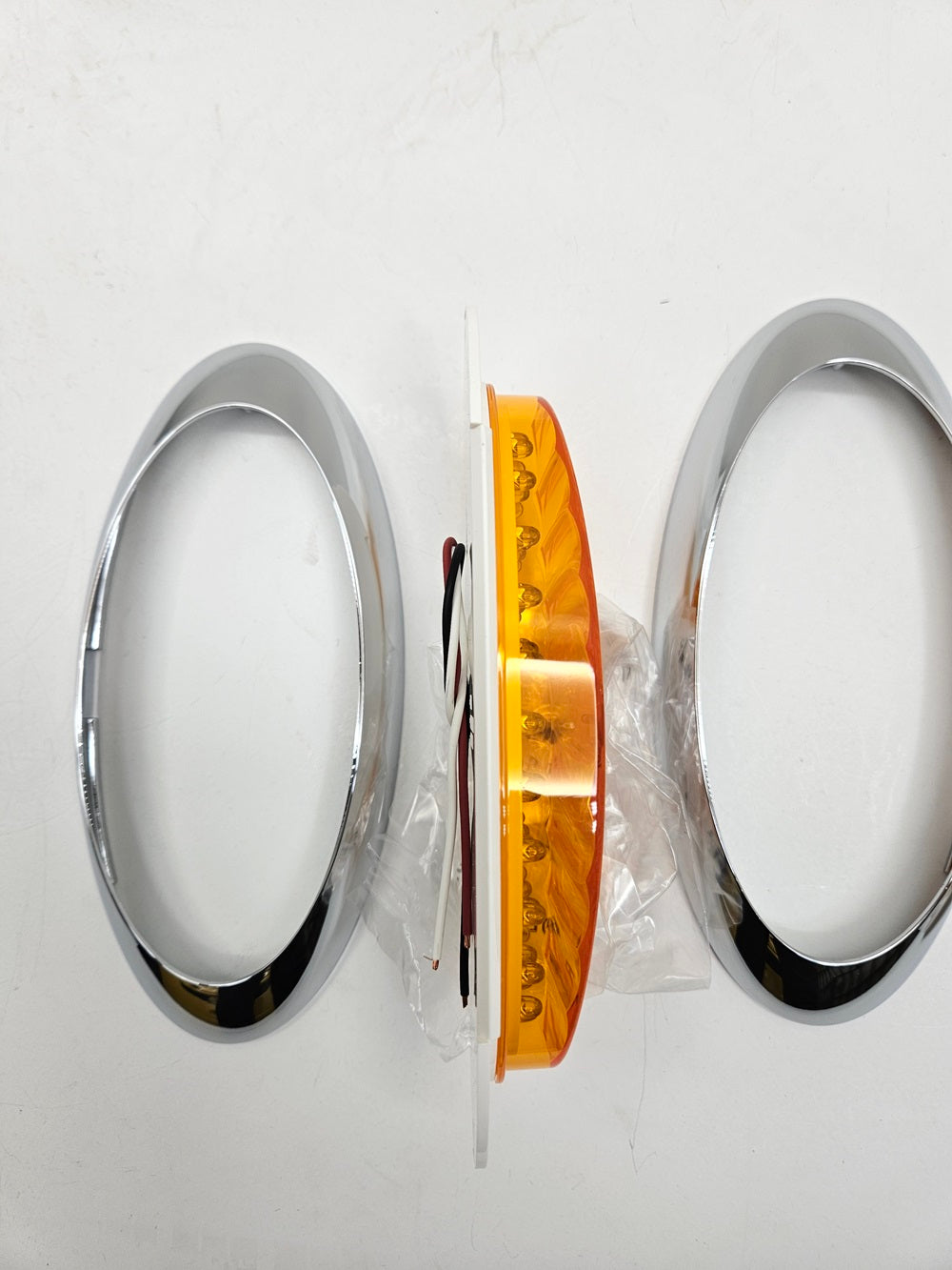 8" Bright Oval Amber LED RV Camper Trailer Marker Turn Signal Lights Chrome Trim