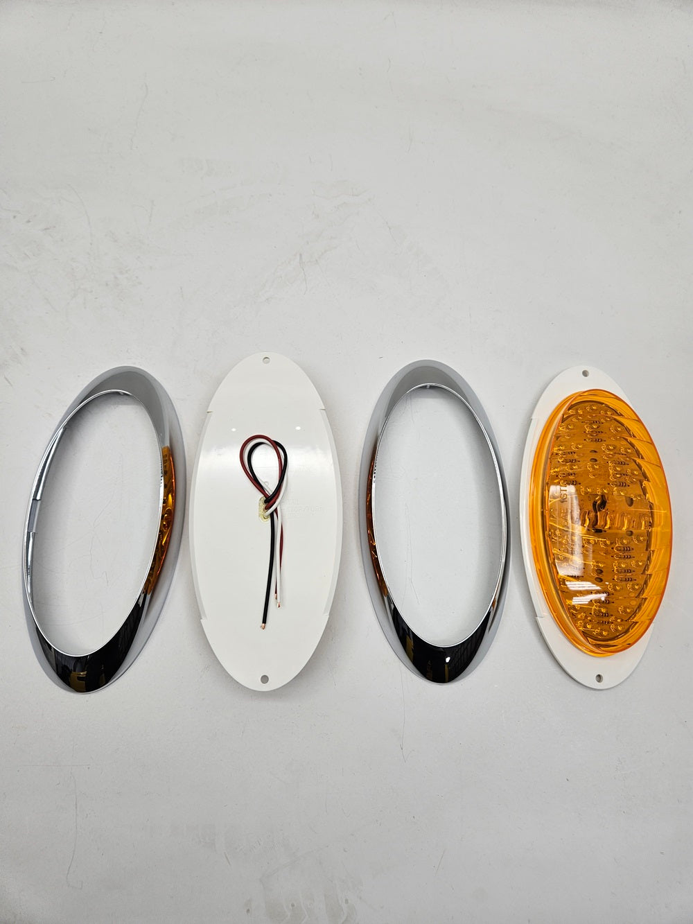 8" Bright Oval Amber LED RV Camper Trailer Marker Turn Signal Lights Chrome Trim