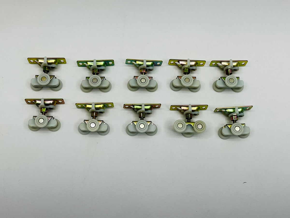 (10)-Pocket Door Nylon Roller Tri-Wheel and top bracket . 3/4" Wheels